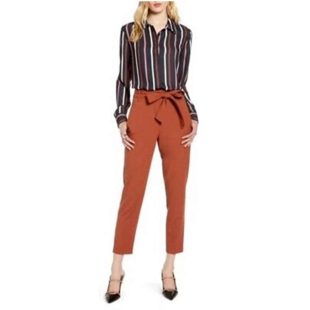 Halogen Nordstrom RUST SEQUOIA Tie Waist Twill Ankle Pants Women's Sz XS
 b69